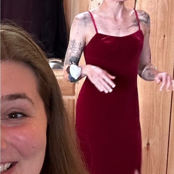 Azazie velvet spaghetti strap dress with slit. Floor length - Picture 10 of 10